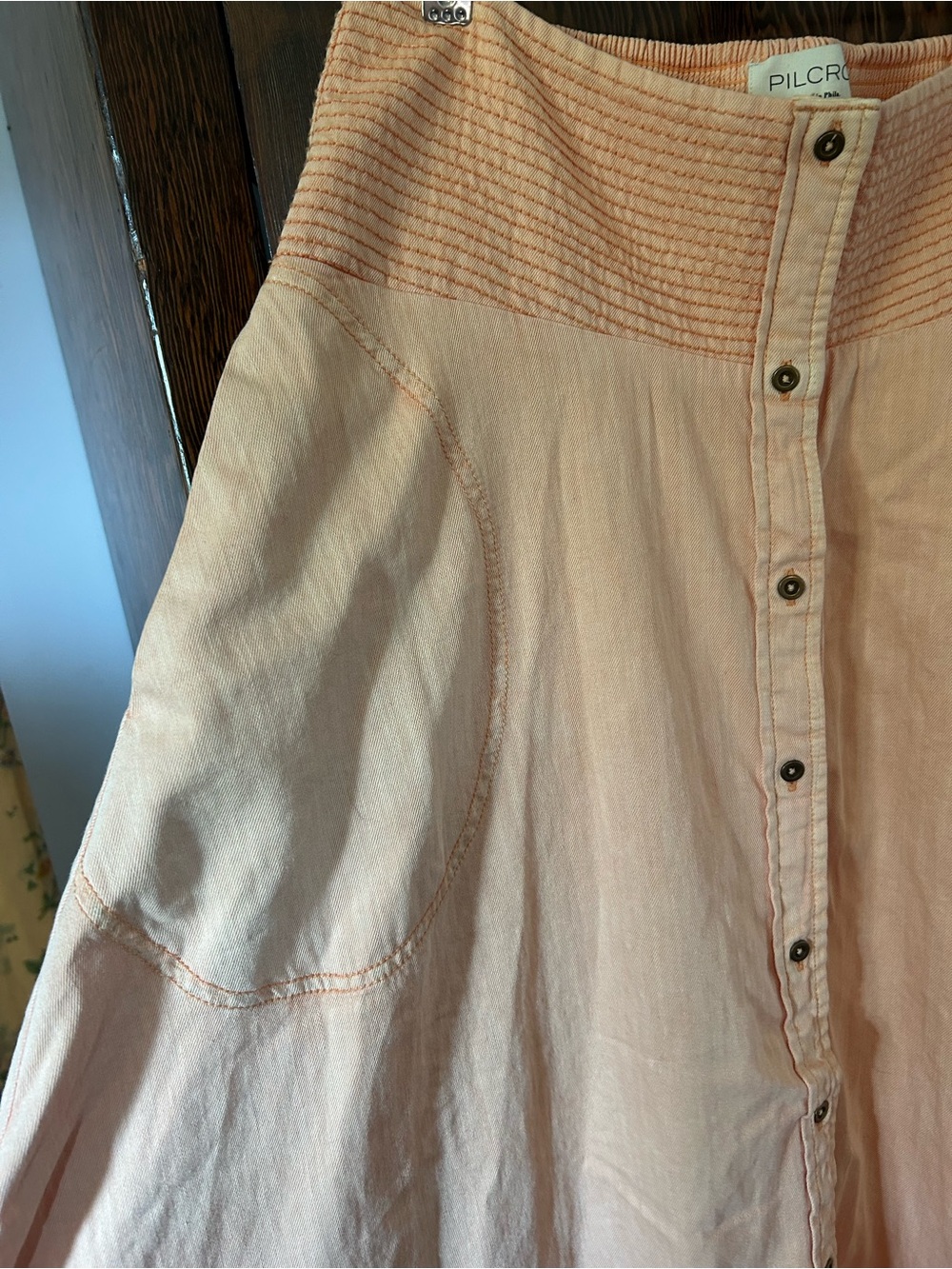 Anthropologie Pilcro Peach Cotton Button Front Skirt - Picture 2 of 6